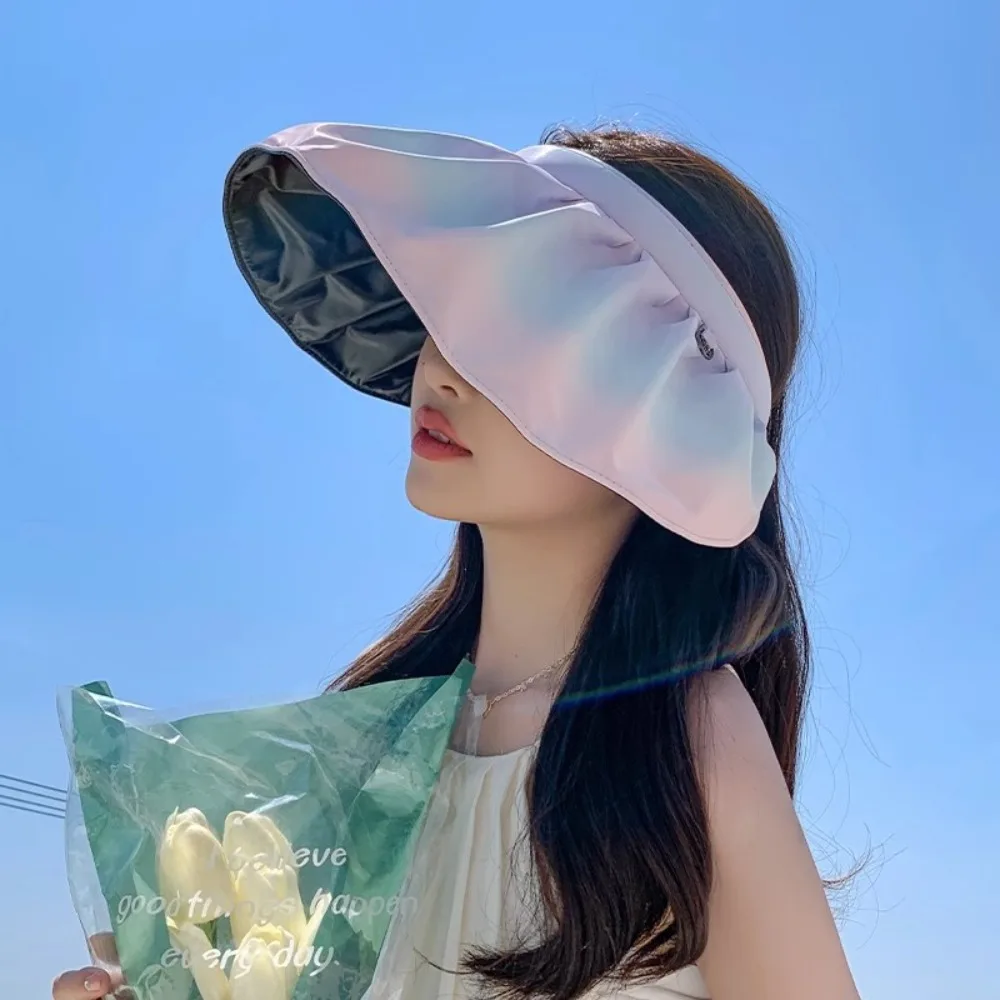 

Outdoor Beach Cap Breathable Flower Visor Cap UV Protection Big Brim Empty Top Hat Sweet Korean Style Bucket Hat Girls