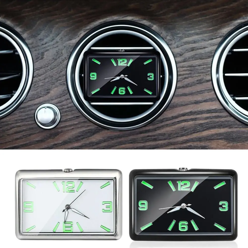 Plated Metal Car Dashboard Clock Mini Luminous Car Square Decorative Clock Stick-On Square Luminous Hands Watch Auto Accessories