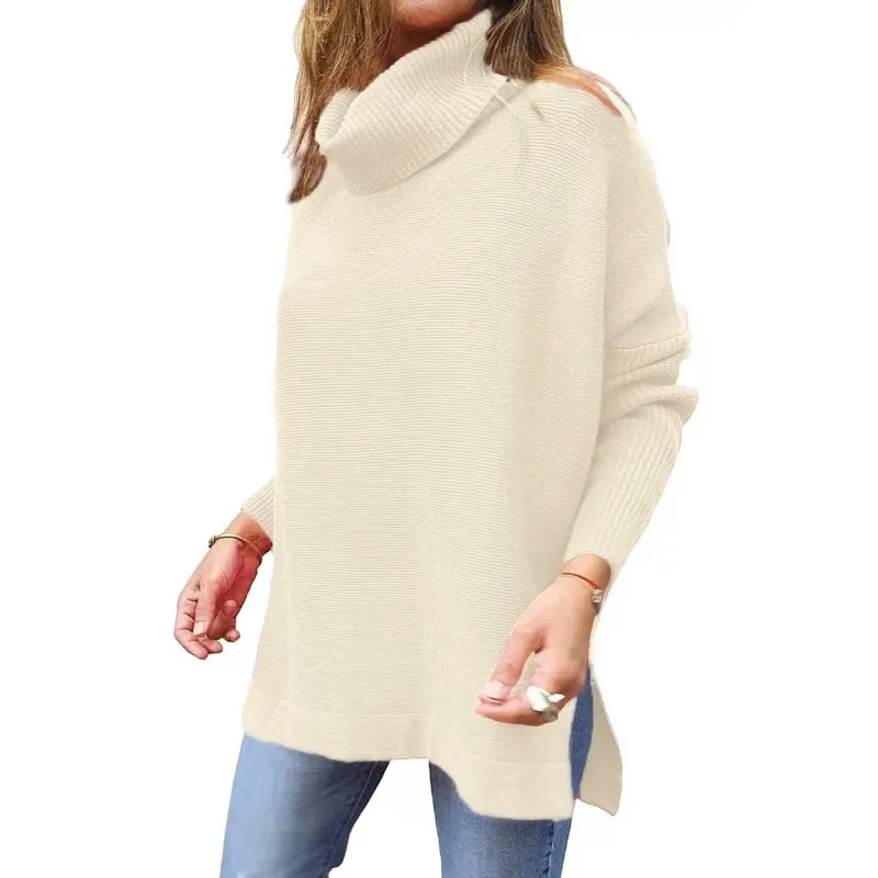 Autumn Winter Women Turtleneck Knitted Pullover Sweater Top Elegant Chic Long Sleeve Solid Color Loose Knitwear Y2K Clothes