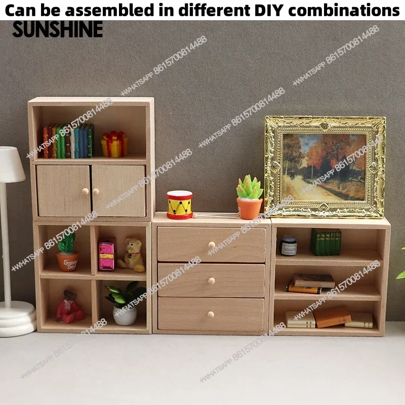 

Miniature Wooden Cabinet DIY Solid Wood Furniture Kit for Dollhouse Miniature Room Decor Craft Project