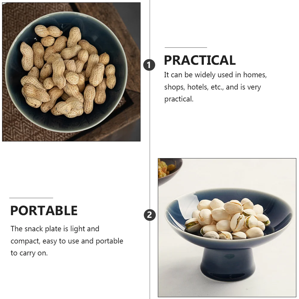 

High Base Snacks Dish Ceramic Food Plate Simple Design Portable Serving Tray for Candies Nuts Dried Fruit Afternoon Tea