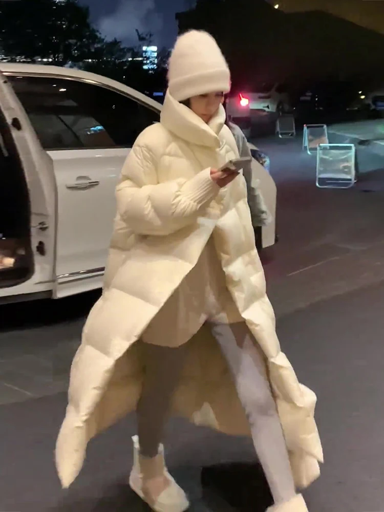 Abrigo de plumón largo y acolchado para mujer, estilo moderno, para caminar, cálido, blanco, de plumas
