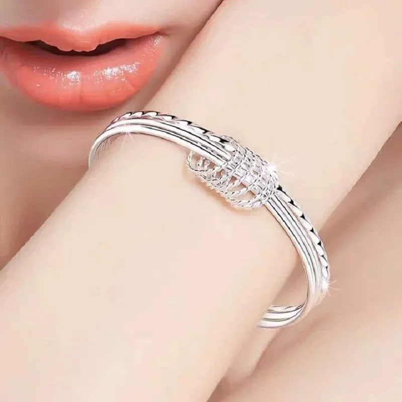 Hot new fine Three circles bangle 925 Sterling Silver cuff bracelets for women Fashion Party wedding Jewelry Christmas gifts