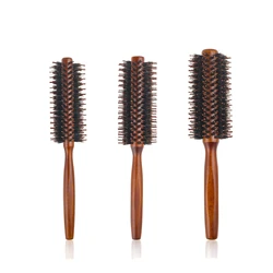 Domuz kıl katı ahşap kıvırcık saç tarak kare kolu saç rulosu tarak ev tarzı dört düz haddeleme tarak hairbrush