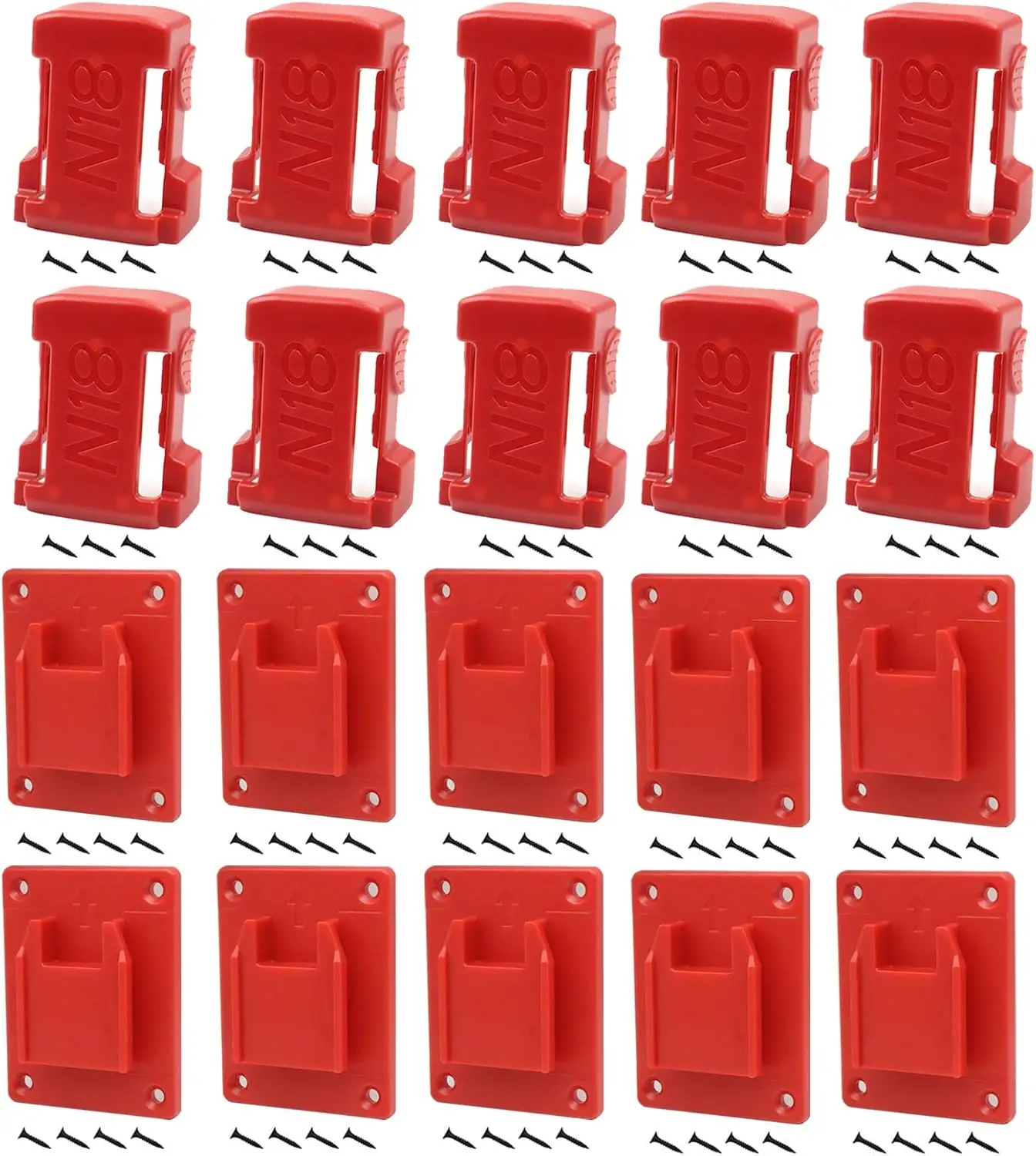 1/5/10/20 шт. держатели для инструментов и держатели для батарей, настенное крепление, совместимое с батареей M18, 18 В, красный держатель для дрели с винтами