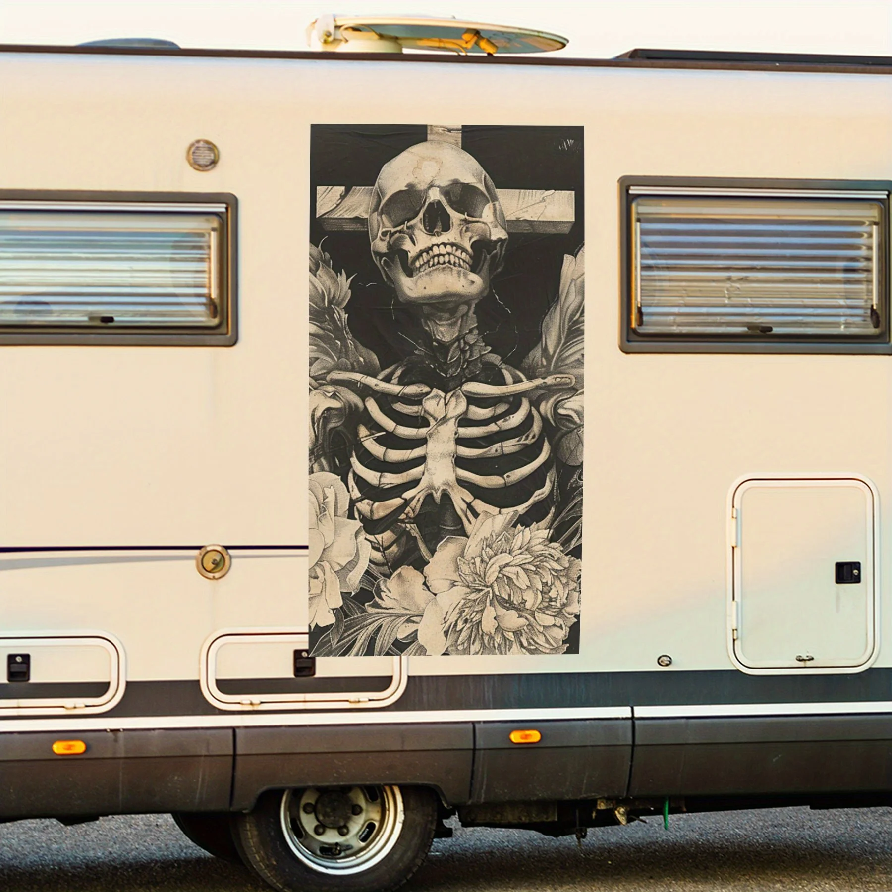 

Автомобильная наклейка «Скелетная рука и пион», виниловая наклейка на сторону дома на моторику, водонепроницаемая самоклеящаяся виниловая наклейка по бокам