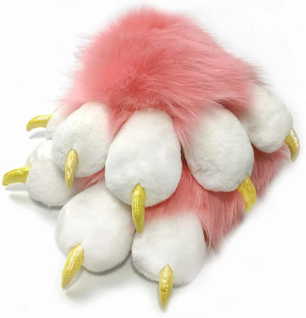 

Fursuit Pink Paws Furry Partial Cosplay Fluffy Claw Gloves Costume Lion Bear Props for Kids Adults