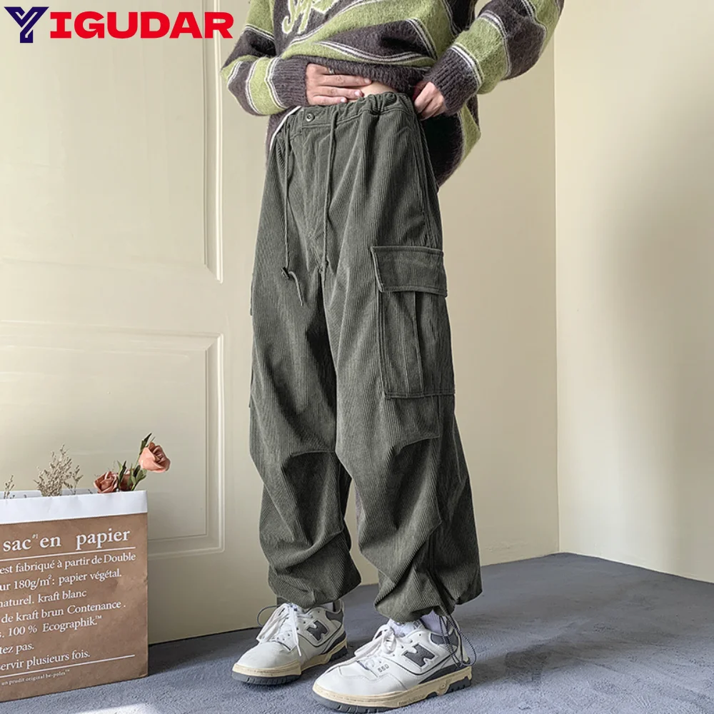 

2023 New Men Cargo Pants Cotton Straight Wide Leg Oversize Pants Male Korean Autumn Fashion Pockets Casual Pants y2k trousers