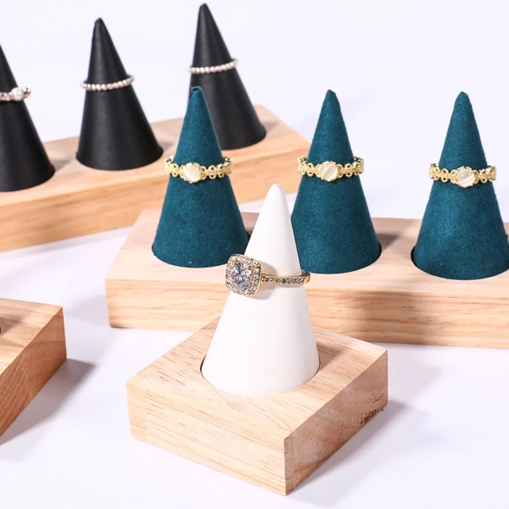 Jewelry Display Cone Shape Rings Holder Multiple Size Storage Rack Flannelette Rings Display Stand Vintage Lightweight