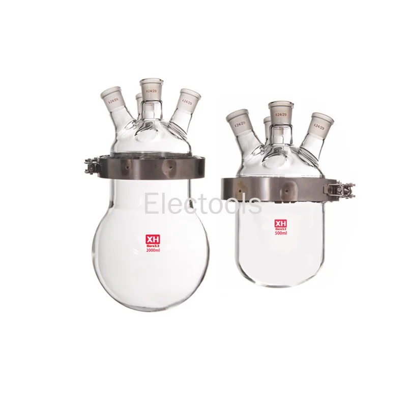 Open End Reactor Glass Distillation Reactor Open Reaction Bottle Three/four Mouths Flat Bottom Flange Clamps