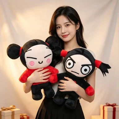 Pucca & Garu Cartoon Plush Stuffed Doll Set, Soft Cute Character Plushie Toy, Lovely Home Desktop Ornament Gift for Couples