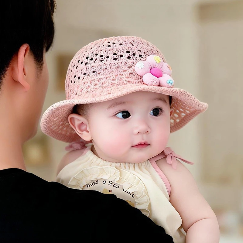 Hot sale Baby Hat Summer Thin Breathable Woven Straw Hat for Girls Sunscreen Cute Cartoon Beach Fisherman Hat 2
