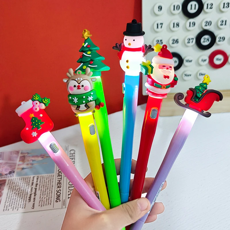 1/5Pcs Christmas Ball-point Pen Cartoon Santa Claus Snowman Christmas Tree Elk Luminous Lamp Neutral Pens Office Supplies Gifts