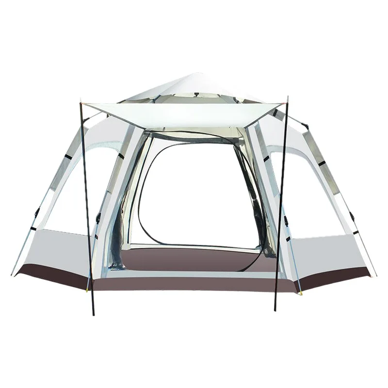 Tent outdoor automatic folding camping beach quick open 3-4 people hexagonal camping thickened rain protection sun