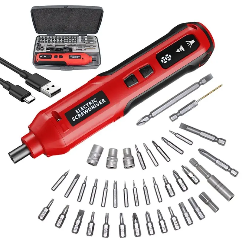 

AAAN-USB Rechargeable Dual LED Light 3.6V Cordless Electric Screwdriver Kit, Portable Cordless Automatic Screwdriver 5 Speeds