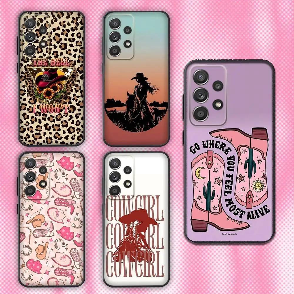 

Western Cowgirl Phone Case For Samsung Galaxy A13,A21s,A22,A31,A32,A52,A53,A71,A80,Soft Black Shell