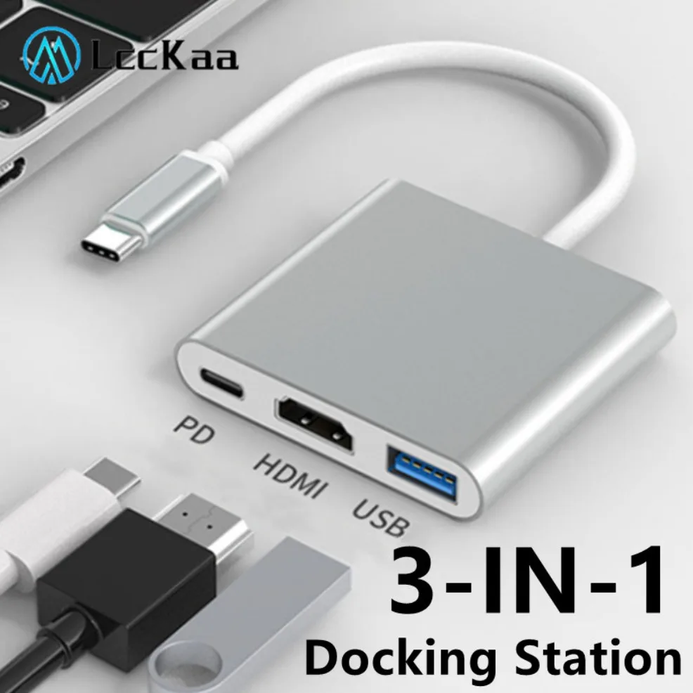 Type C To HDMI USB PD 3 in 1 Converter USB C to HDMI USB Hub Docking Station  for Samsung Huawei iPad Mac Laptop PC Accessories