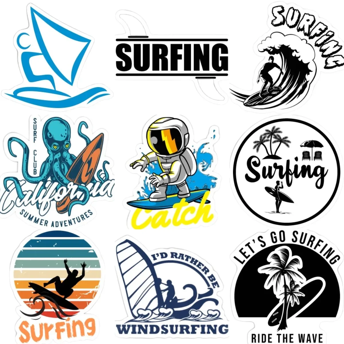 

Surfing Vacation Ocean Wave Creative Badge Stickers Vinyl Motorcycle Car Camper Surfboard Boat Wall Off-road Decal Assecories