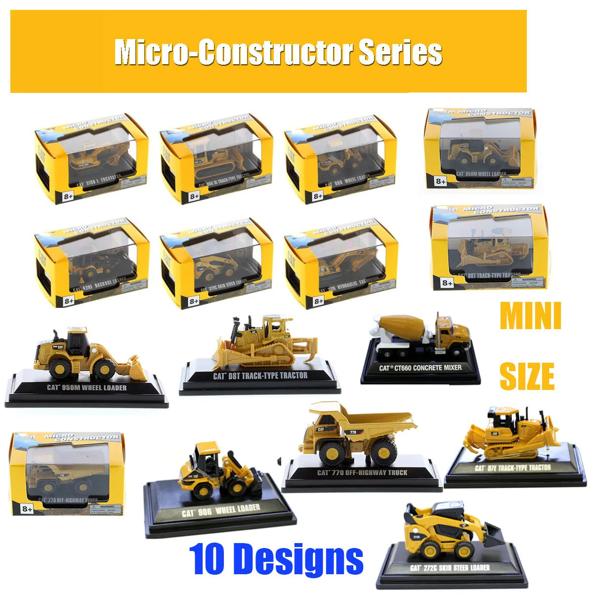 

MINI Size 1 150 Scale CAT Micro Constructor Excavator Loader Tractor 10pcs/set CASE Diecast Vehicles For collection gift