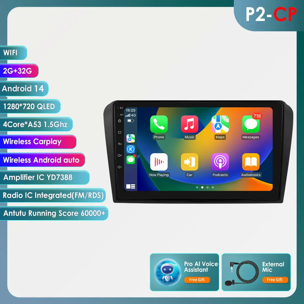 8Core Android 14 Carplay voor Mazda 3 2004 2005 2006 2007 2008 2009 Autoradio met BOSE Multimedia Speler 2 Din Stereo GPS Navi