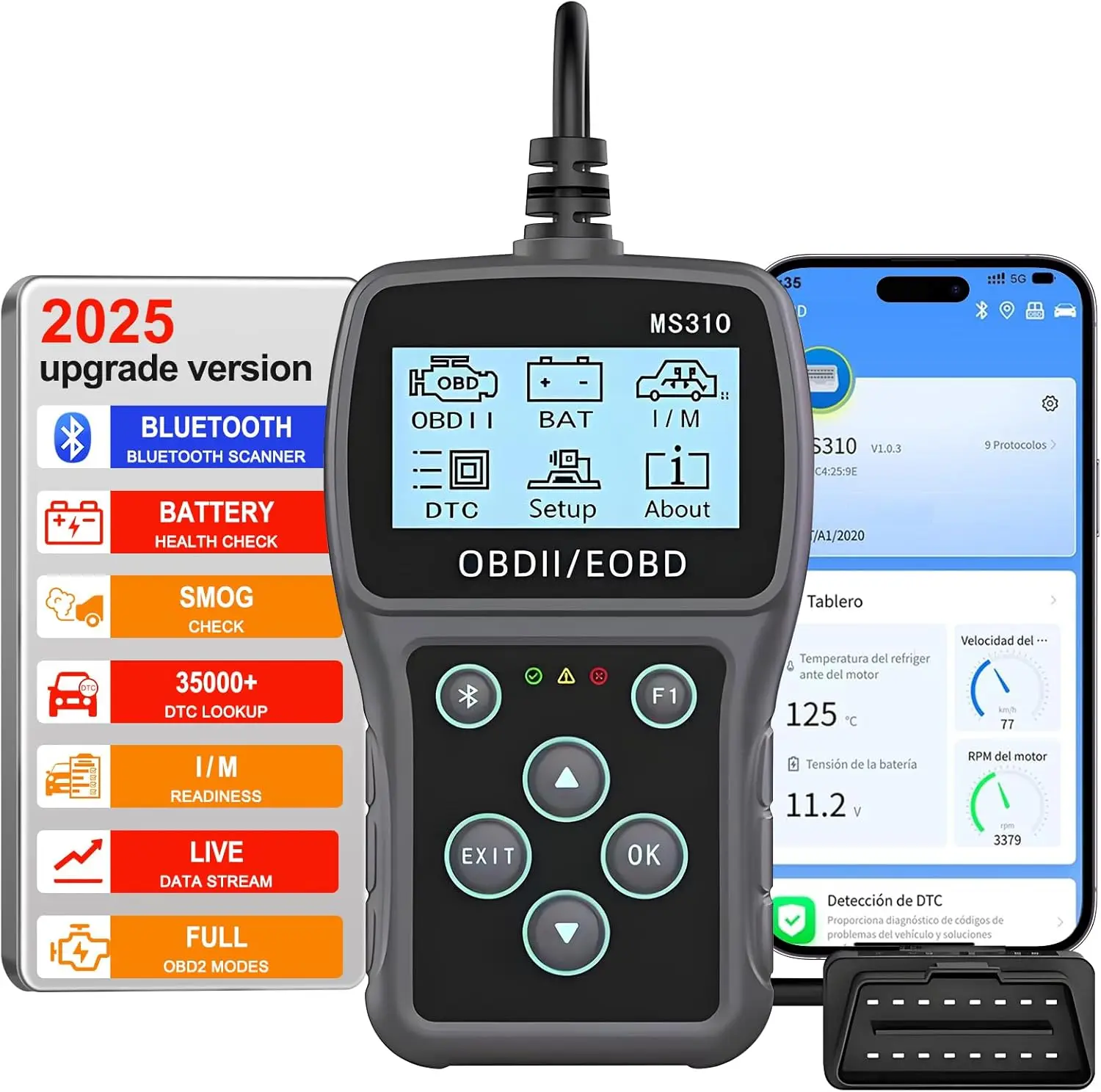

OBD2 Scanner Bluetooth Car Diagnostic Tool - Check & Clear Error Codes, Live Data for Vehicles After 1996