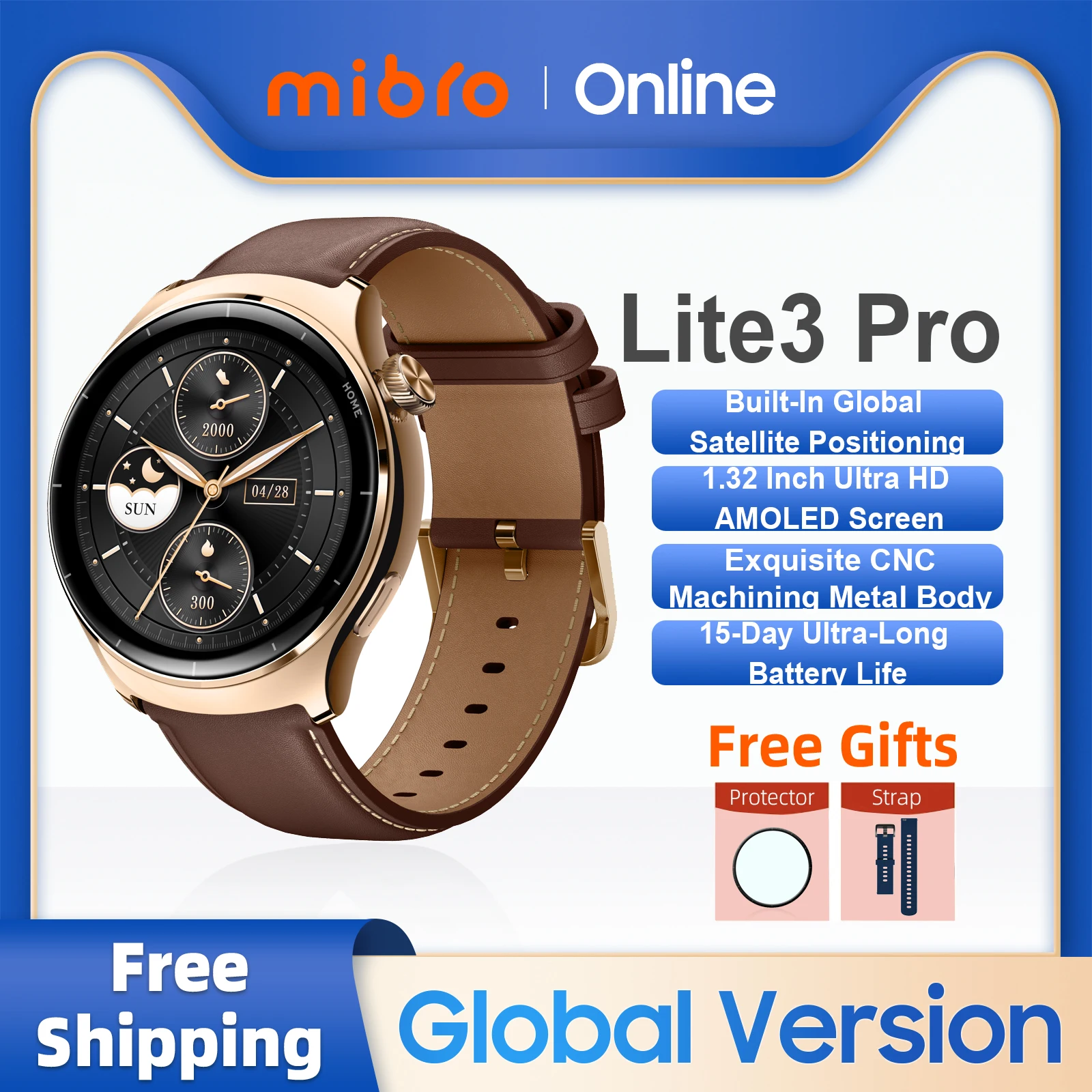 Mibro Lite3 Pro Smartwatch Global Version Metal Body Built-In GPS Bluetooth Call AMOLED Screen Men Women Watch For iOS Android