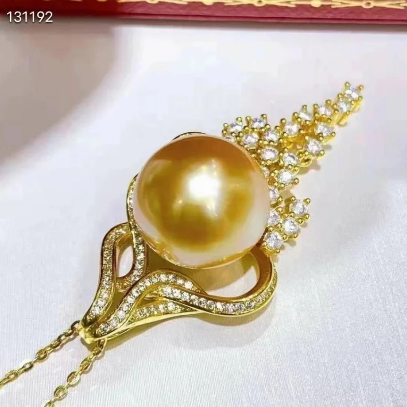 Exquisite South China Sea AAAA Grade Large 10-11mm Gold round Pearl Pendant Necklace 925 Sterling Silver