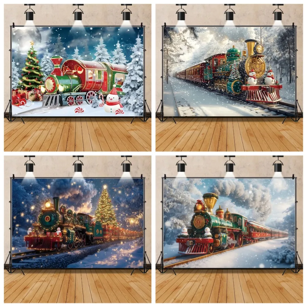 الشتاء عيد الميلاد العجائب قطار ندفة الثلج التصوير خلفية، شجرة عيد الميلاد قطار السكك الحديدية الأطفال الكبار صورة خلفية