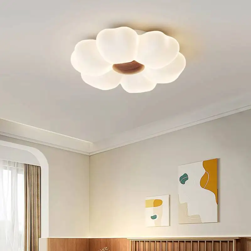 

New Cream Creative Flower Led Ceiling Lamp Eye-protecting Warm And Romantic Bedroom Lighting Children's Room Ceiling Light