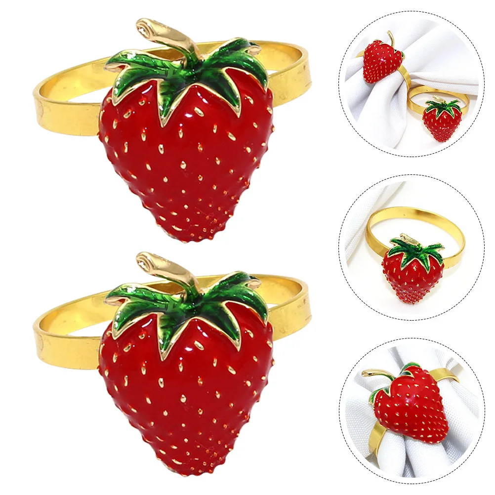 

2pcs Fruitful Strawberry Shape Napkin Rings Decorative Party Banquet Supplies Reusable Elegant Tableware Accessories