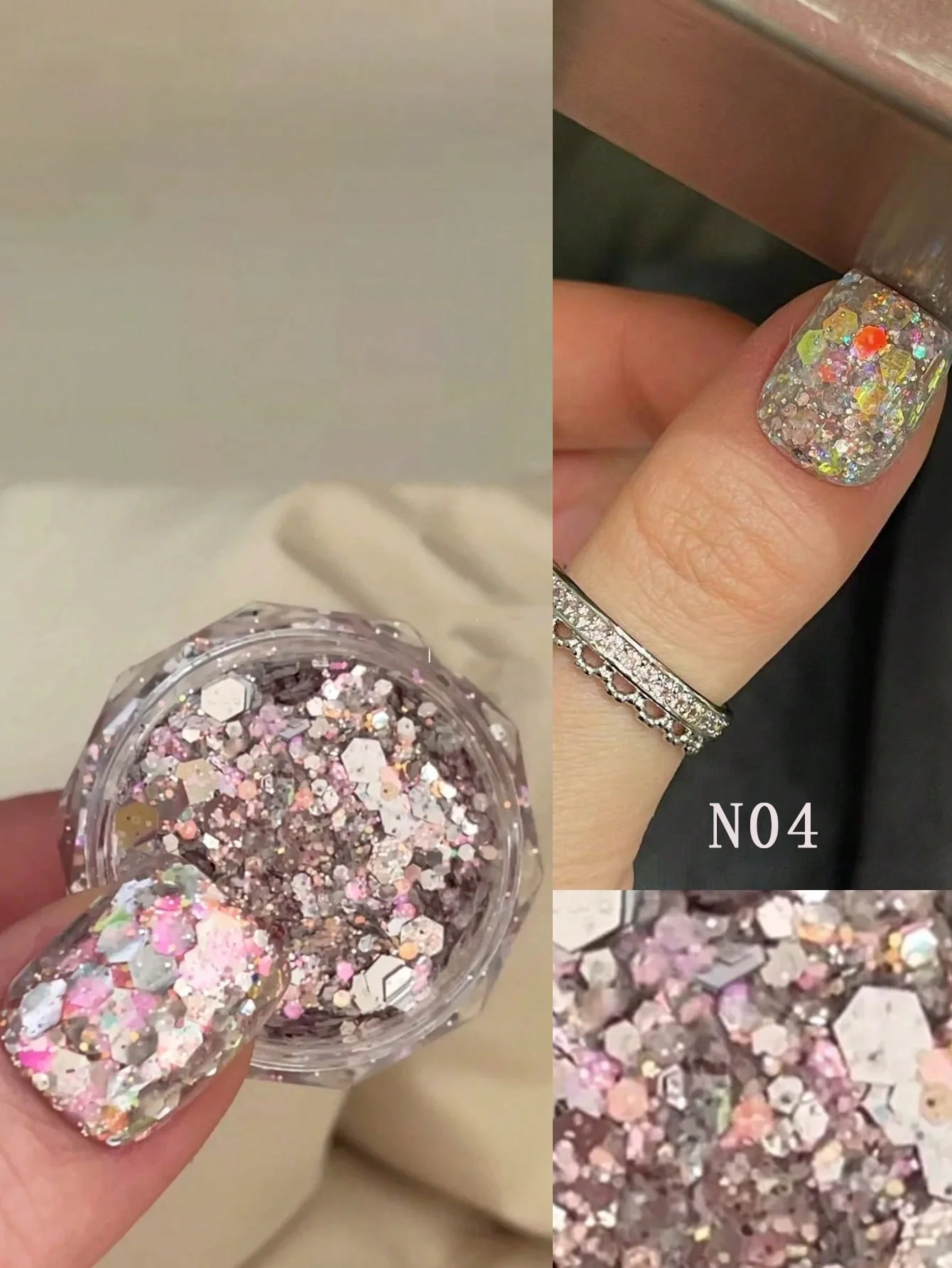 1/6 กล่องผสมเล็บเลื่อม ultra-thin Glitter เลื่อมรอบ Star ตกแต่งเล็บ DIY เครื่องประดับเล็บเล็บอัญมณีเล็บ