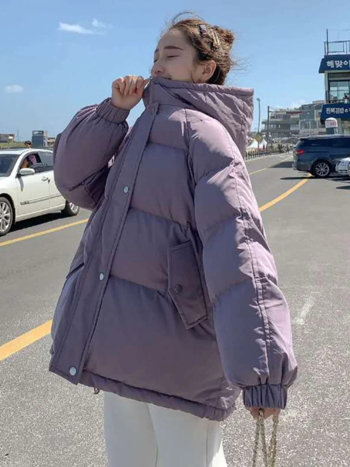 

Женская зимняя утепленная куртка свободного кроя в корейском стиле, хлопковое пальто с капюшоном на молнии, длинный рукав, прямой крой