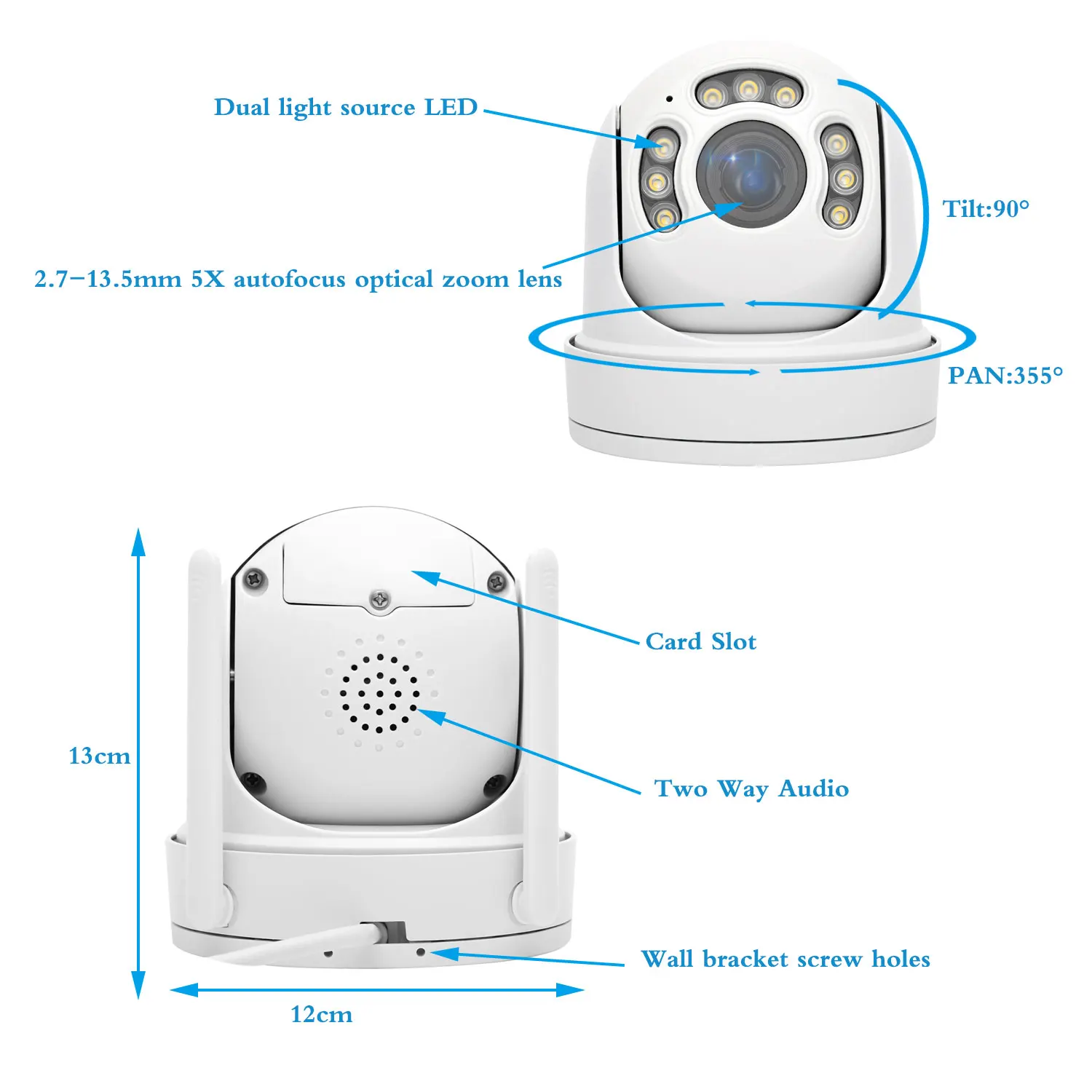 Imagem -06 - sem Fio Áudio Bidirecional Segurança ao ar Livre Ptz Dome Câmera Ptz Versão Noturna Cor 3g 4g Cartão Sim 8mp 5mp 27135 mm 5x Zoom