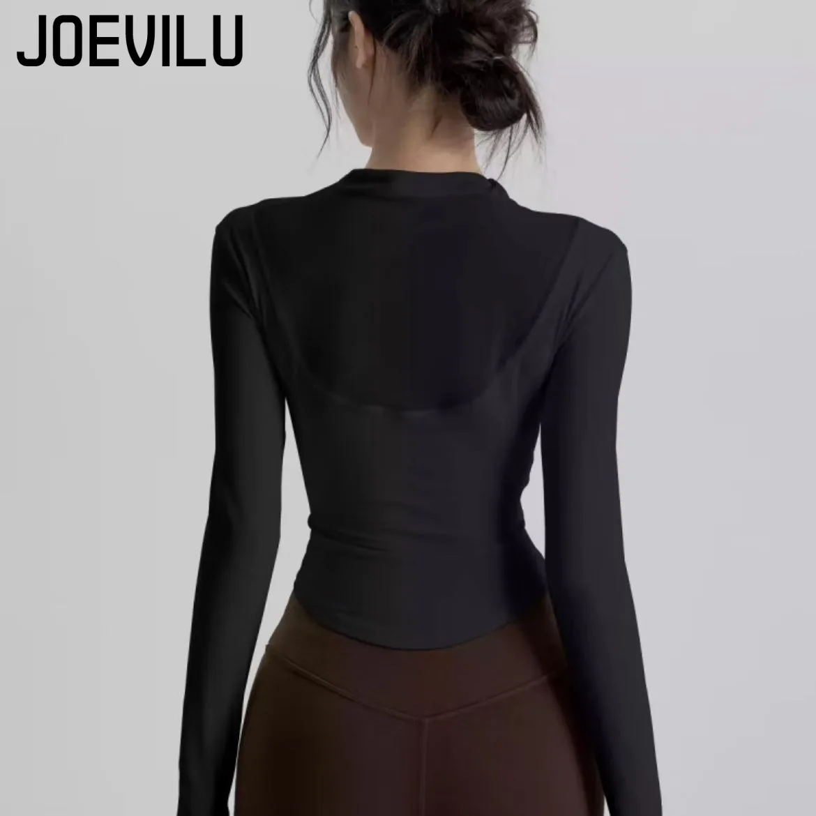 JOEVILU Premium Feeling Long Sleeve Yoga Wear   Teenage Girls with Chest Pad Pilates Training Exercise Fitness Clothes  Sexy Top