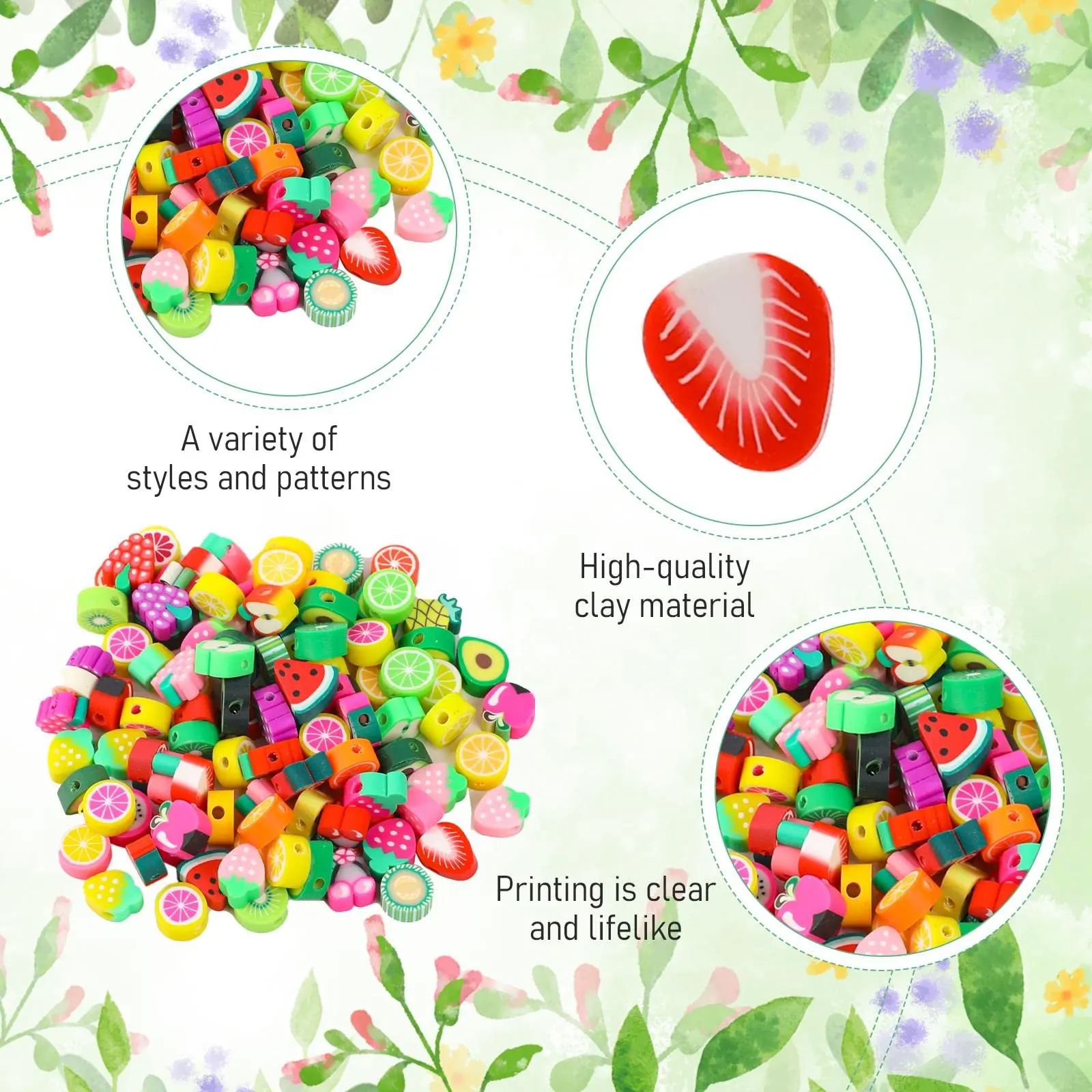 100pcs Soft Ceramic Fruit Heart Shaped  Beads For DIY Jewelry Making Accessories Fresh Graduation Season, School Season Gifts image 3