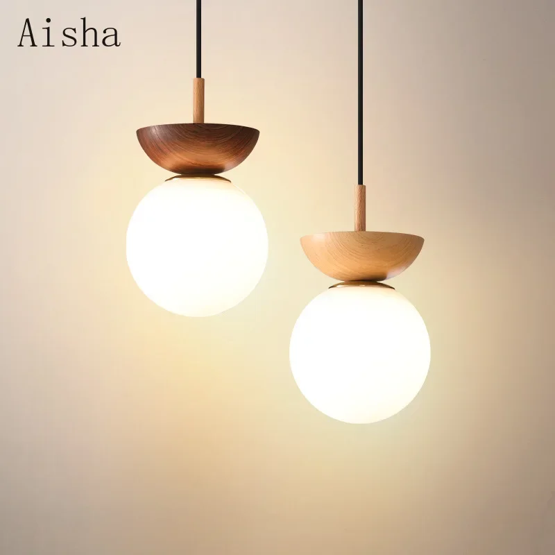 

Retro Log Pendant Lamp Entryway Corridor Milk White Ball Hanging Light Nordic Entrance Hall Home Decoration Lighting Fixtures