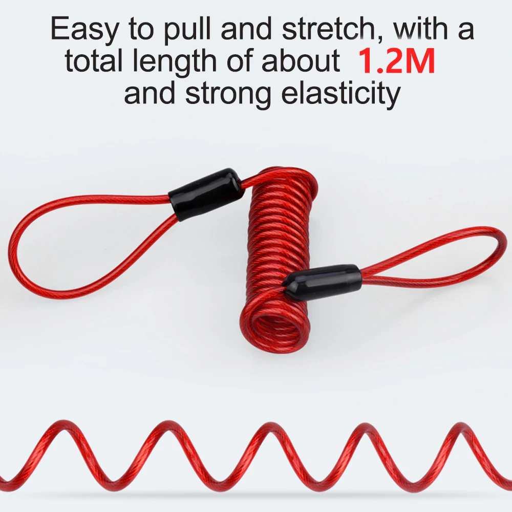 1.2m Disc Lock Reminder Cable Lock Anti-Theft Rope Alarm Disc Lock Spring Cable Security Reminder Motorcycle Spring Cable Lock