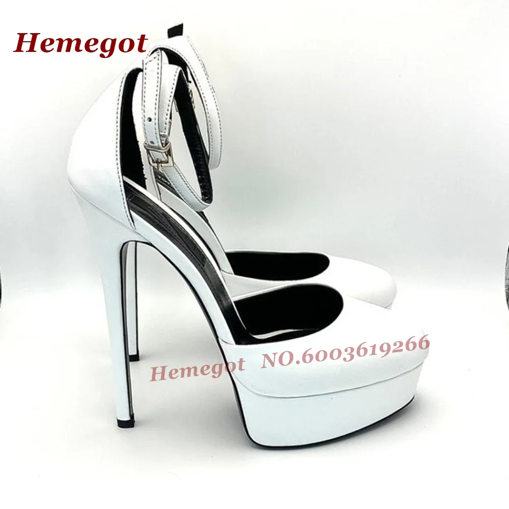 

White Platform Stiletto High Heels Pumps Round Toe Ankle Strap Buckled Women's Pumps Patchwork Side Air 2026 New Party Shoes