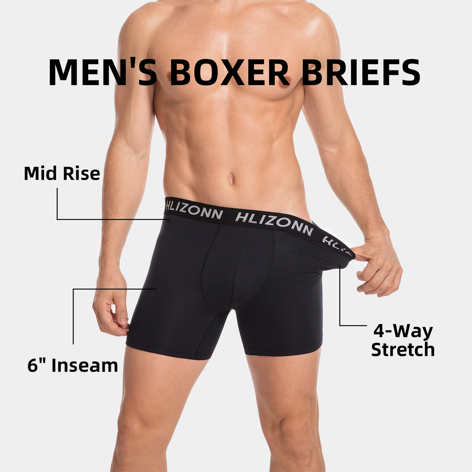 5PCS Hlizonn Men Moisture Wicking Boxer Briefs Ultra Soft No Fly Bulge Pouch Underwear Contrast Color Waistband 6