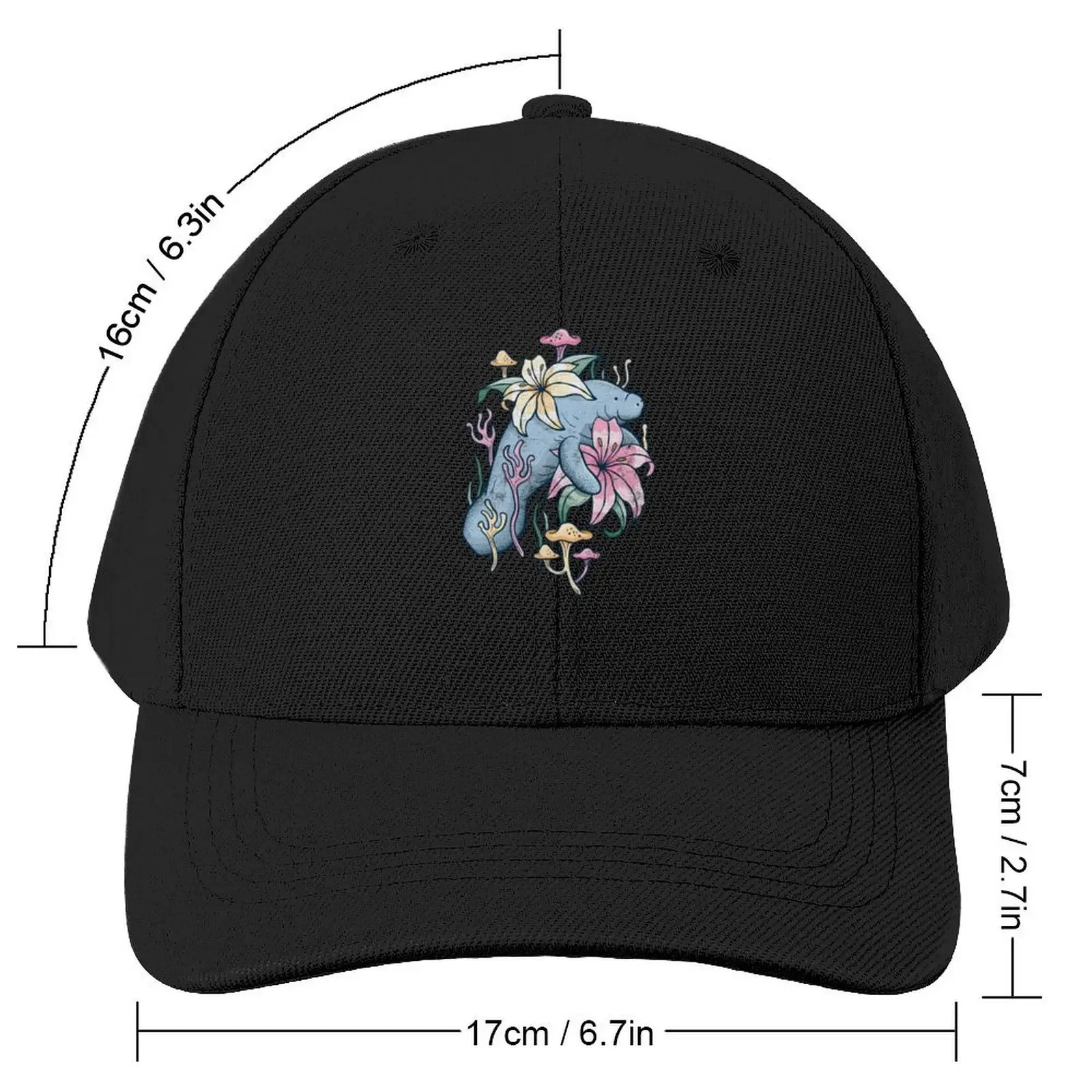 Manatee Explores Floral Lagoon - Rustic Flower Design Baseball Cap New In Hat Uv Protection Solar Hat Baseball Men Women's