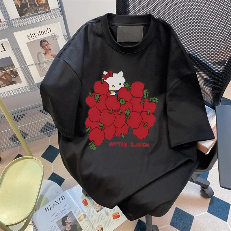 

New Sanrio Hello Kitty American Print Short Sleeved T-shirt Women Summer Cute Loose Pure Cotton Trendy Korean Version Casual Top