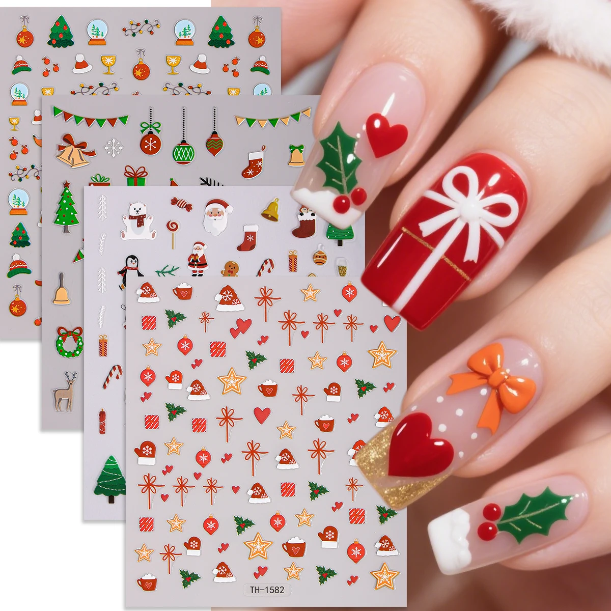 

4pcs Christmas Nail Art Sticker Cartoon Santa Claus Snowman Gingerbread Man Self-Adhesive Nail Decals for DIY Manicure Decor