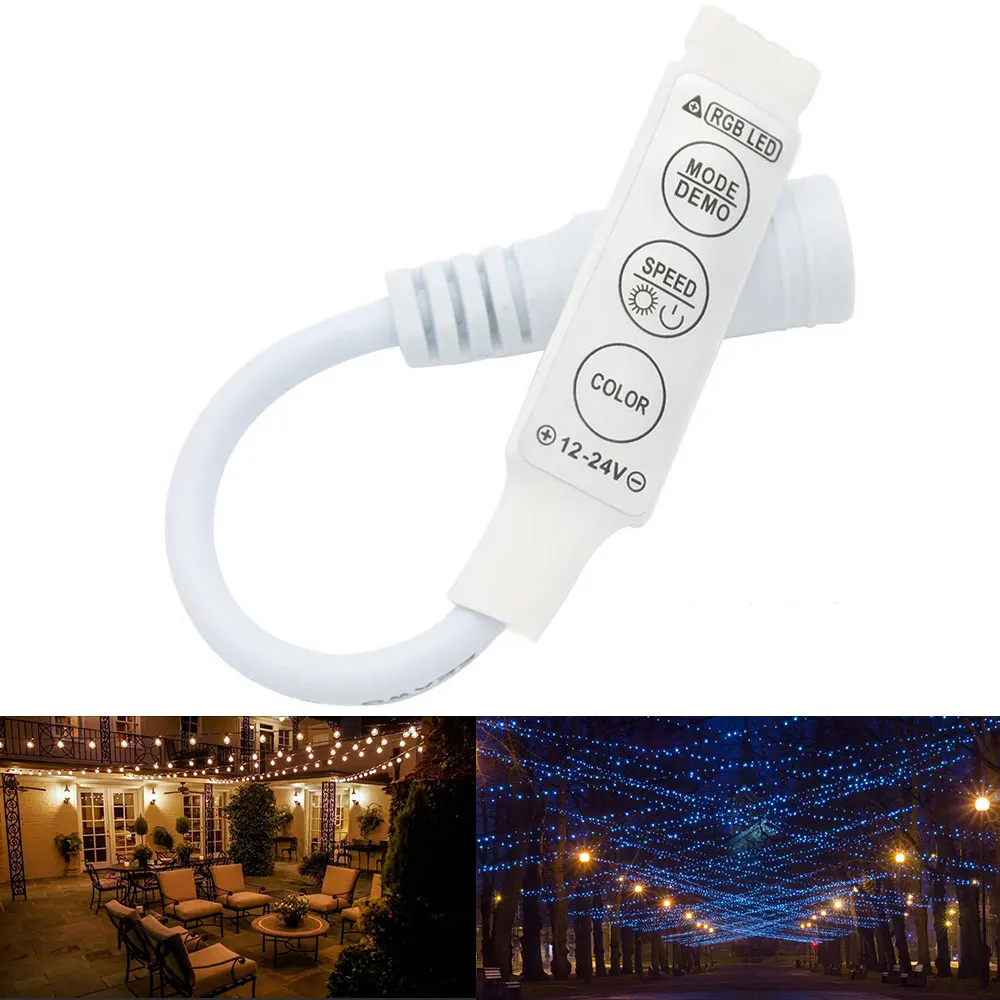 LED Light Strip Controller Mini IR DC 12-24V RGB Dimmer Switch 3key Seven Color Remote Connector Home Atmosphere Decoration Lamp