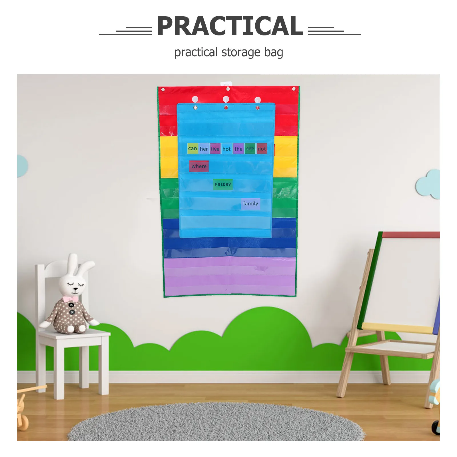 

Classroom Pocket Chart PVC Material Hanging Storage Bag for Flash Cards Wall Pocket Organizer Home Classroom Office