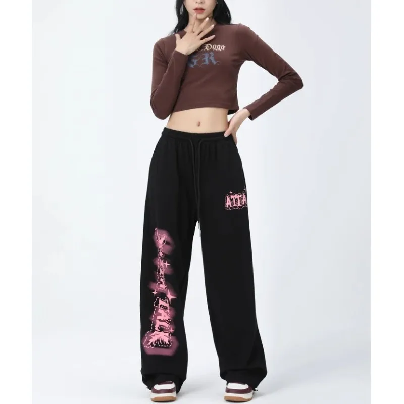 Fashion Graffiti Letter Design Women Pants High Waist Y2K Streetwear All-match Sweatpants Women Hip-hop Drawstring New Trousers