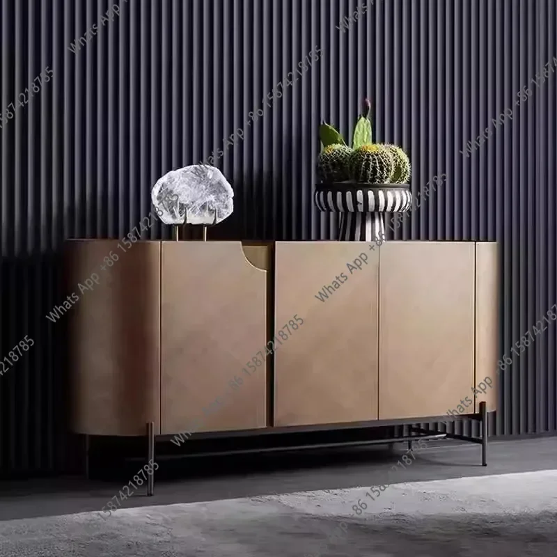 I HXX C Light Luxury Entrance Cabinet Champagne Color Decorative Shoe Rack Organizer Modern Minimalist High-end Storage Furnitur