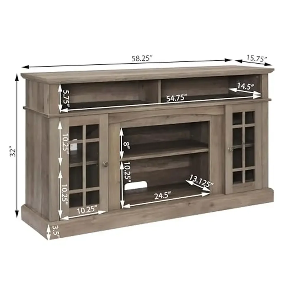 Modern Farmhouse TV Stand with 24.5'' Electric Fireplace 55-65 Inch TV Entertainment Center Rustic Wooden Door Storage Realistic image 3