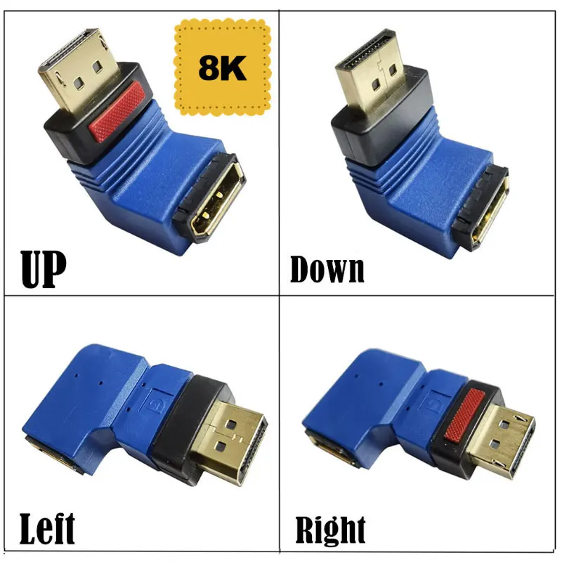 ذكر إلى أنثى 8K DP DisplayPort تمديد محول موصل لأعلى أسفل اليسار اليمين 90 درجة الكوع DisPlayPort DP M F محول جاك