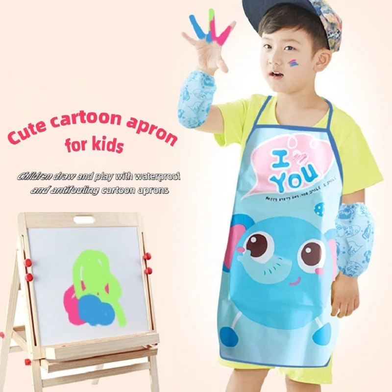 Creativity Waterproof Apron Cartoon Antifouling Anti-oil Bib Gown Kitchen Painting Smock Baby eating waterproof overalls for Kid