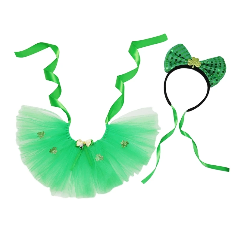 Small Dog Costume Irish Festival Dress Up Skirt Headband Pet Photo Suit